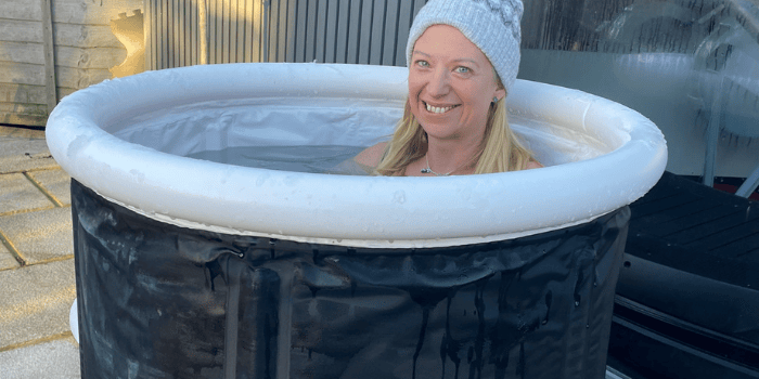 Claire Elmes in an ice bath.