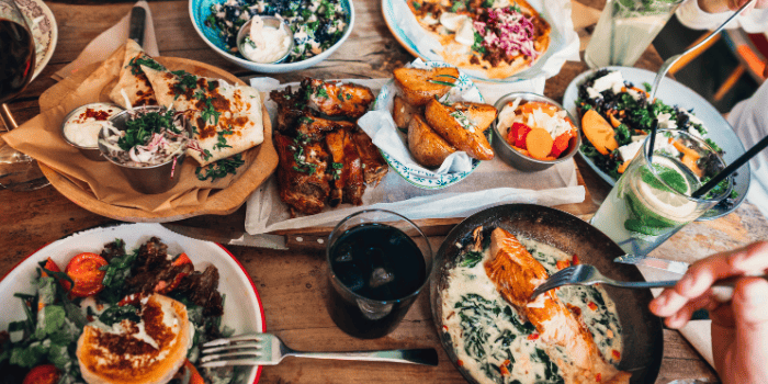 Healthy wellbeing lunches spread on a table.